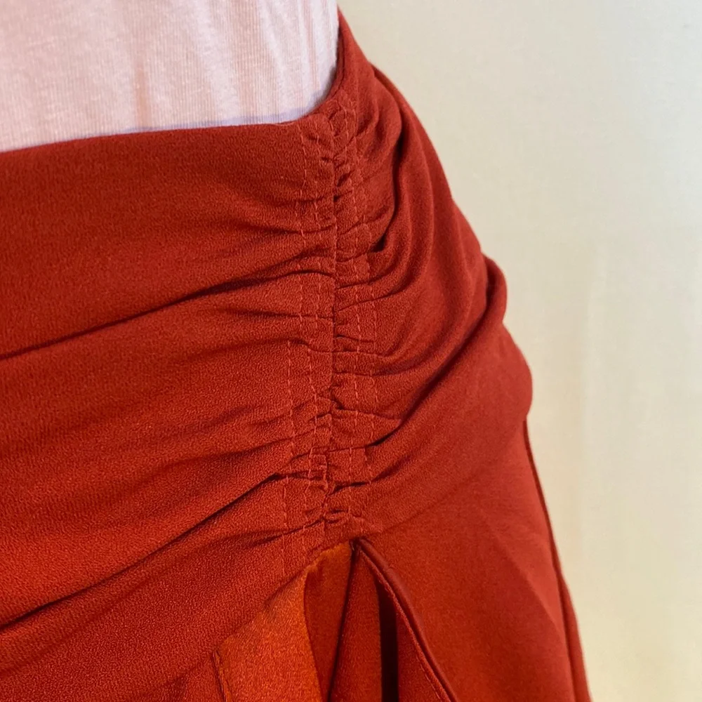 Anthropologie Mare Mare satin ruffle wrap midi skirt in red NWT - Picture 8 of 17